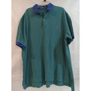 Polo Ralph Lauren Mens 4XB Big Green Blue Striped Short Sleeve Pique Polo Shirt